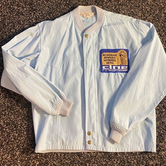 VINTAGE Light Blue ACADEMY AWARD PATCH  CINE MOBILE DRIZZLER JACKET  MCGREGOR - Picture 2 of 9